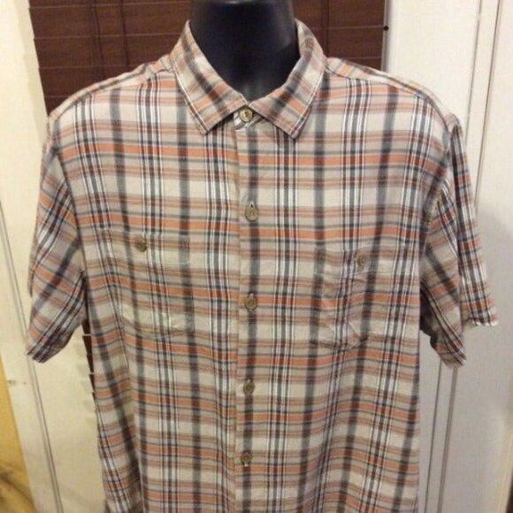 Tommy Bahama Mens 100% Silk Gray Grey/Orange Check Hawaiian Shirt Size Large L - Picture 1 of 10